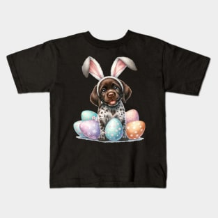 Puppy German Shorthaired Pointer Bunny Ears Happy Easter Day Kids T-Shirt